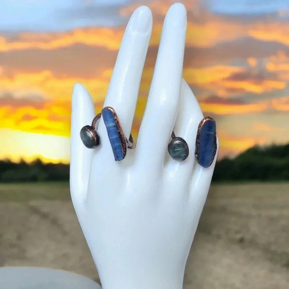 NKULTD Jewelry - 🆕️Boho Chic Labradorite & Kyanite Adjustable Ring | Handmade Statement